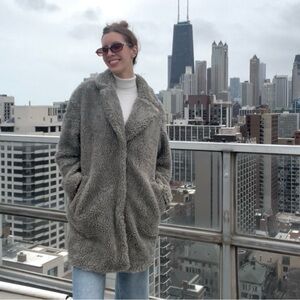 H&M Gray Faux Fur Teddy Jacket